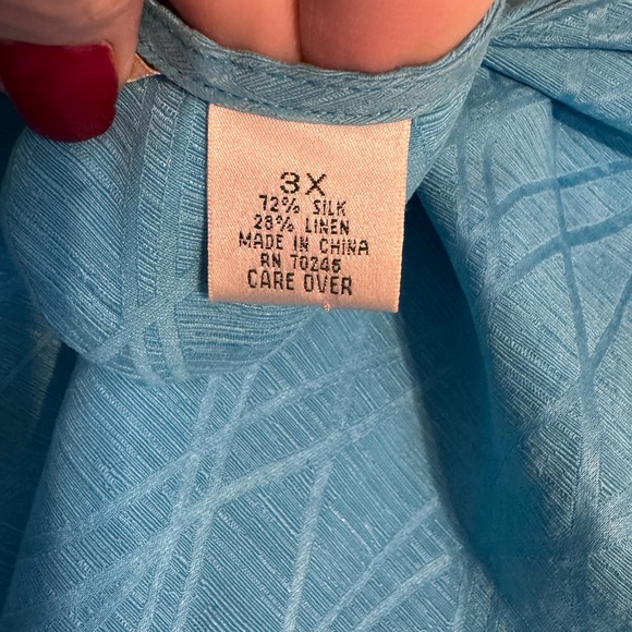 Laura Ashley GORGEOUS LINEN/SILK Aqua Blue SPRING/SUMMER Top PLUS: 3X # - Picture 8 of 9